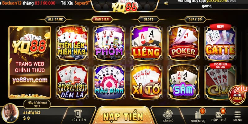 Game bài thú vị tại Yo88